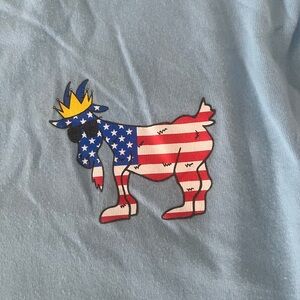 Blue Long Sleeve Tee with American Flag Goat Design